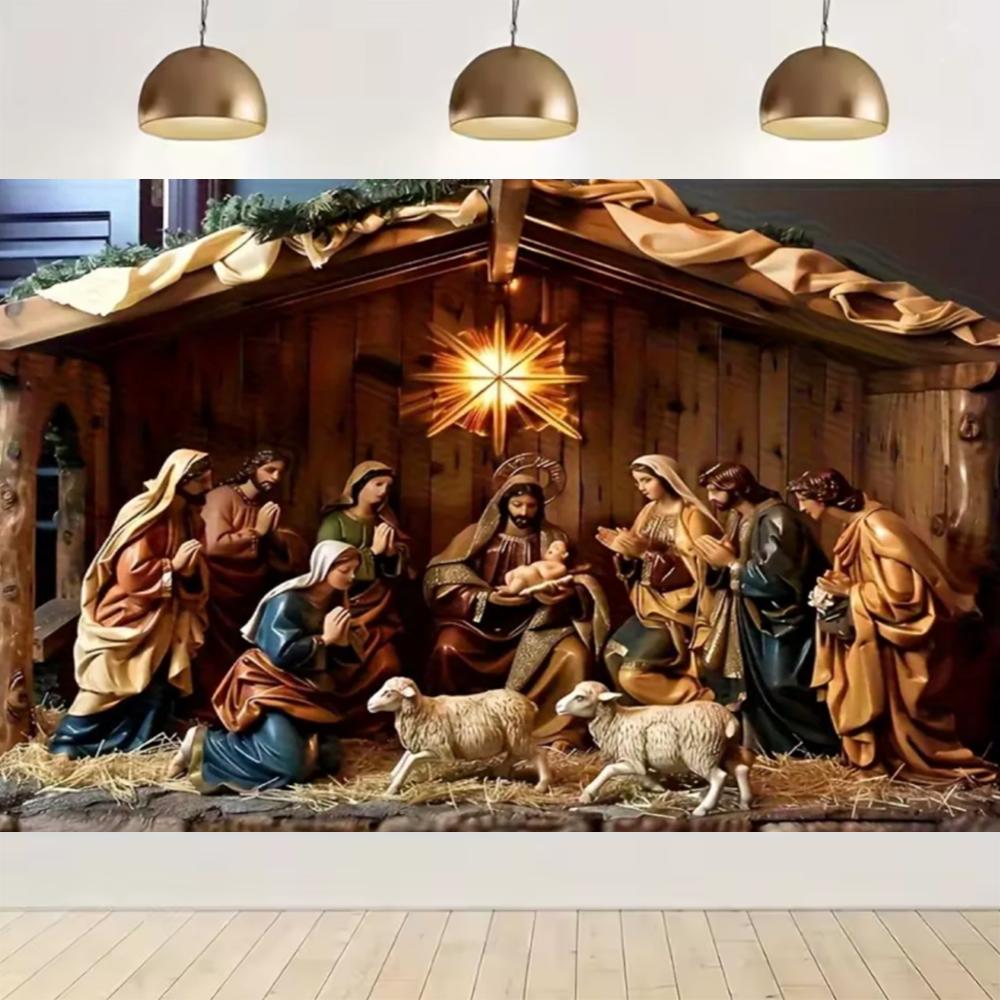 Nativity scene, starry night party decoration, backdrop, traditional Christmas photography supplies, prop48