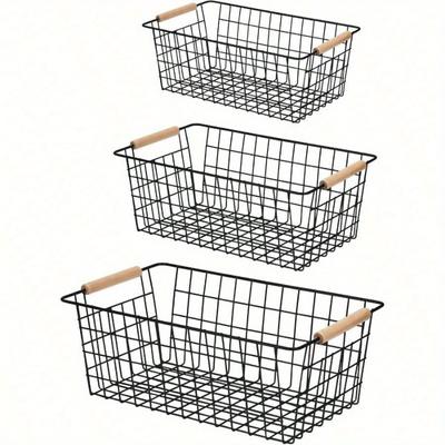 3PCS Nordic Style Wrought Iron Storage Basket Metal Storage Basket Living Room Kitchen Desktop Mesh Bottom Storage Basket