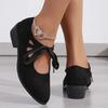 Fashion 2025 Vintage Lace Up Thick Heels Pumps Women Shoes 2025 Spring Pointed Toe Mary Jane Shoes Woman Plus Size Faux Suede Pumps 43