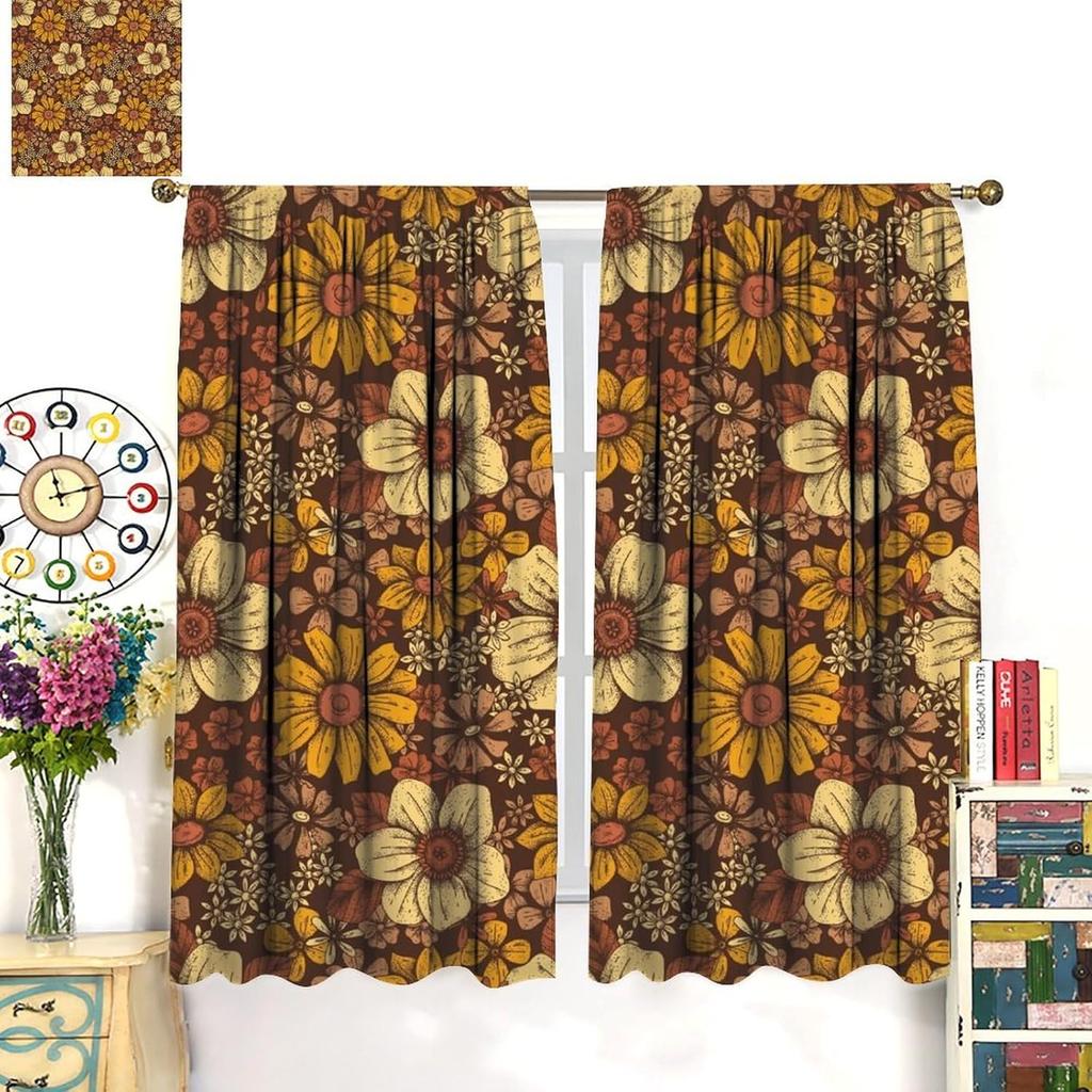 Rustic Farmhouse Vintage Floral Blackout Curtains   Bohemian Medieval Art Flowers Plants Pattern Window Drapes   for Bedroom Livin
