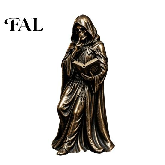 Haunted Bedroom Display Gothic Hooded Reaper Reading Book Resin Statue, Mystical Wizard Skull Figurine Artistic Statue Desktop Bookshelf Decor,