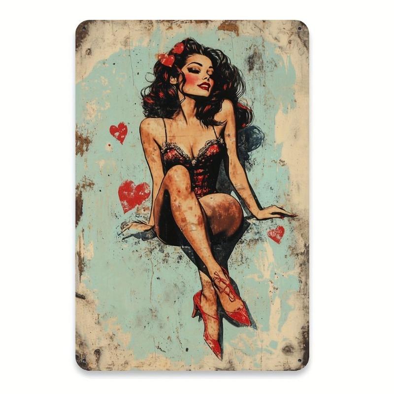 Pin-Up Girls Tin Sign, Retro Metal Wall Art