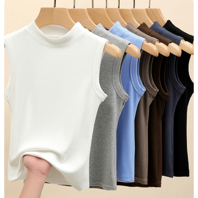 Round Neck Threaded Base Shirt for Women Sleeveless Vest Camisole Top