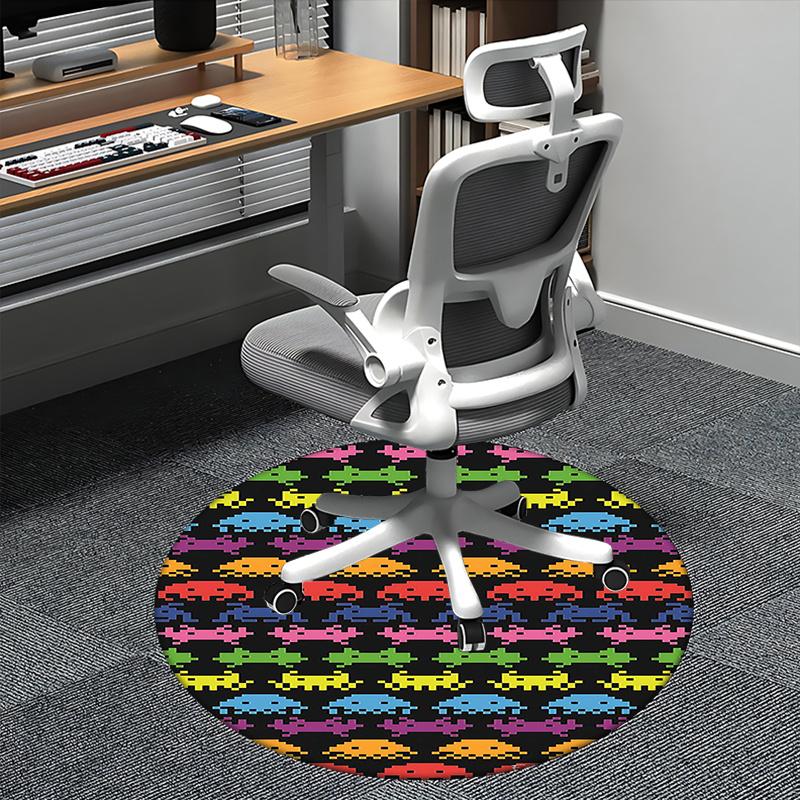 Space Invaders Pattern,Retro Video Game Design Chair mat Round Rug Office carpet, Machine Washable, Non slip, Suitable for Living Rooms, Bedrooms
