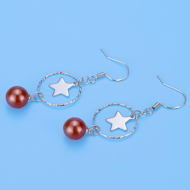 BELLA BOX S925 Sterling Silver Needle Star Tassel Zircon Geometric Earrings Moonfall Star Pearl Earrings