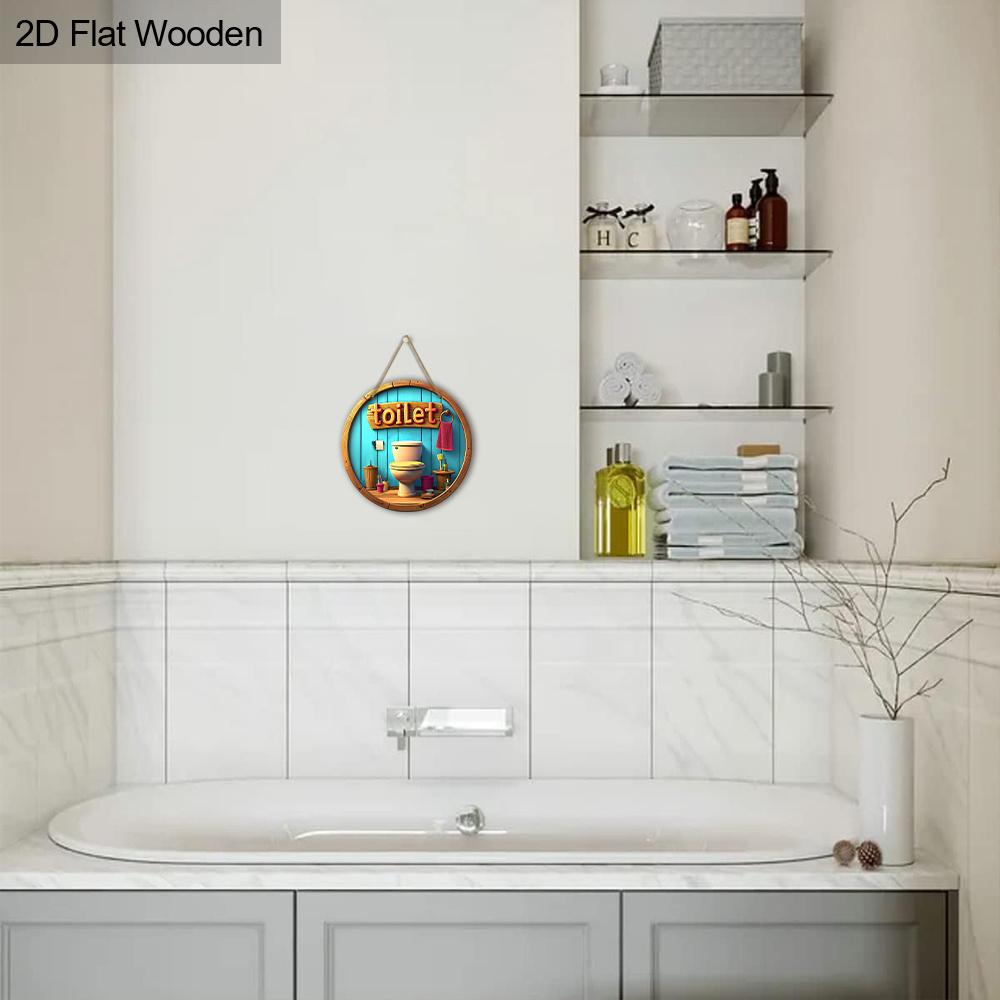 Toilet Wooden Sign with Closestool Pattern - Round Sign for Toilet Door Hanging Decor - Ideal Bathroom Hanging Ornament