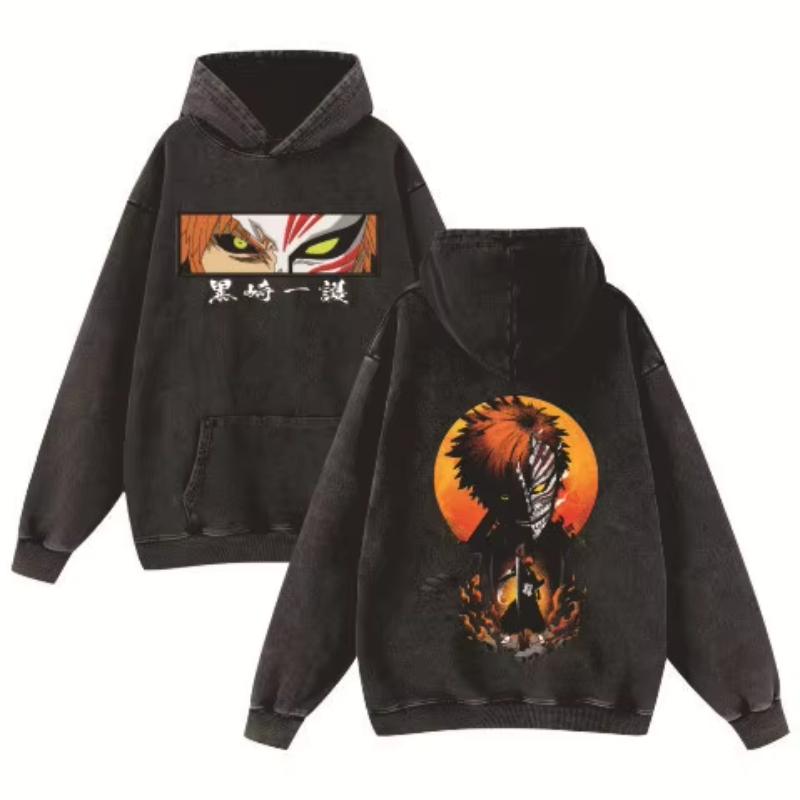 Horké Anime BLEACH Kurosaki Ichigo Grafické Prané Mikiny s Kapucí Pánské Dámské Bavlněné Mikiny Vintage Ležérní Streetwear Harajuku Mikina