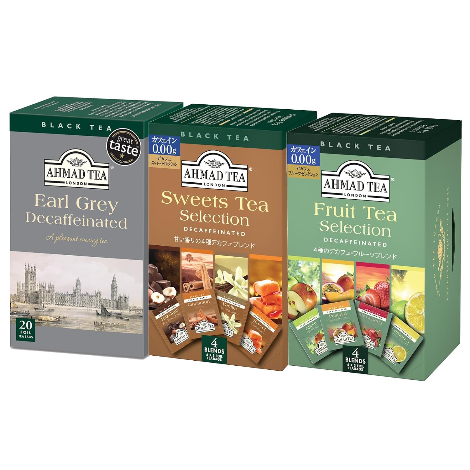 Ahmad Tea Decaffeinated Black Bags 20 3 Varieties Assorted Individually Wrapped Earl Grey Fruit Selection Sweets Decaf