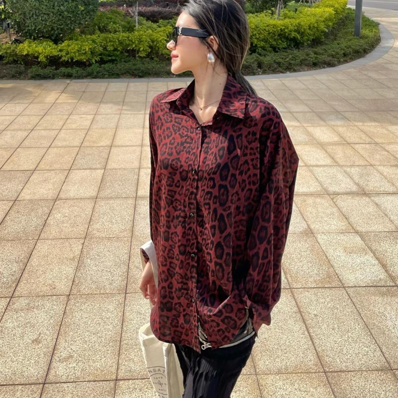 2025 Long Sleeve Leopard Print Women Shirt Plus Size Spring and Summer New Casual Office Blouse Jacket Lapel Loose Simple Coat Women Clothing 3137