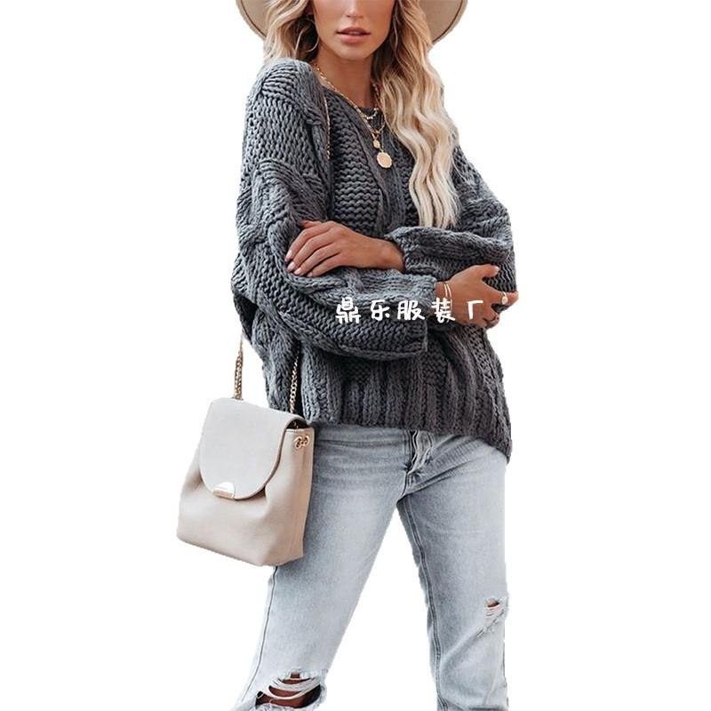 Autumn and Winter New Large Size Loose Knitted Sweater European and American Women's Clothing Crew Neck Fashion Pullover Sweater