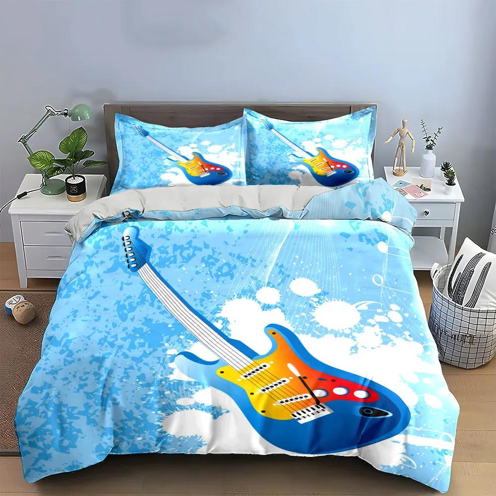 """Buntes Gitarren-Kunstdekor-Set" Mehrere Größen Kinder- und Schlafzimmer für Erwachsene Exquisites 3-teiliges Bettwäsche-Set Geschenk"""