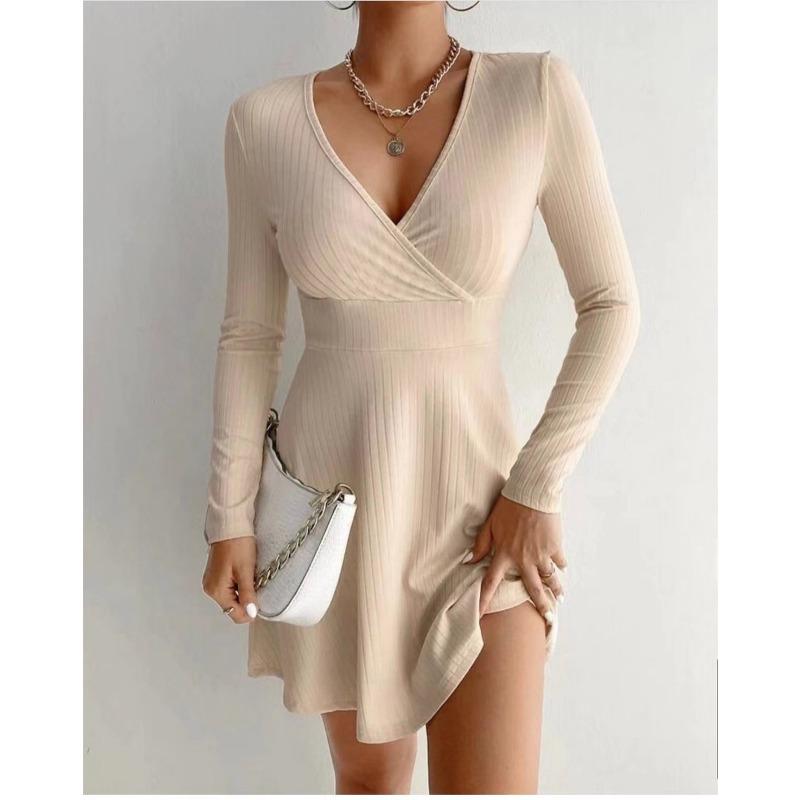 

Женское осенне-зимнее платье А-силуэта с завышенной талией, свободное трикотажное платье с длинными рукавами XL абрикосовый