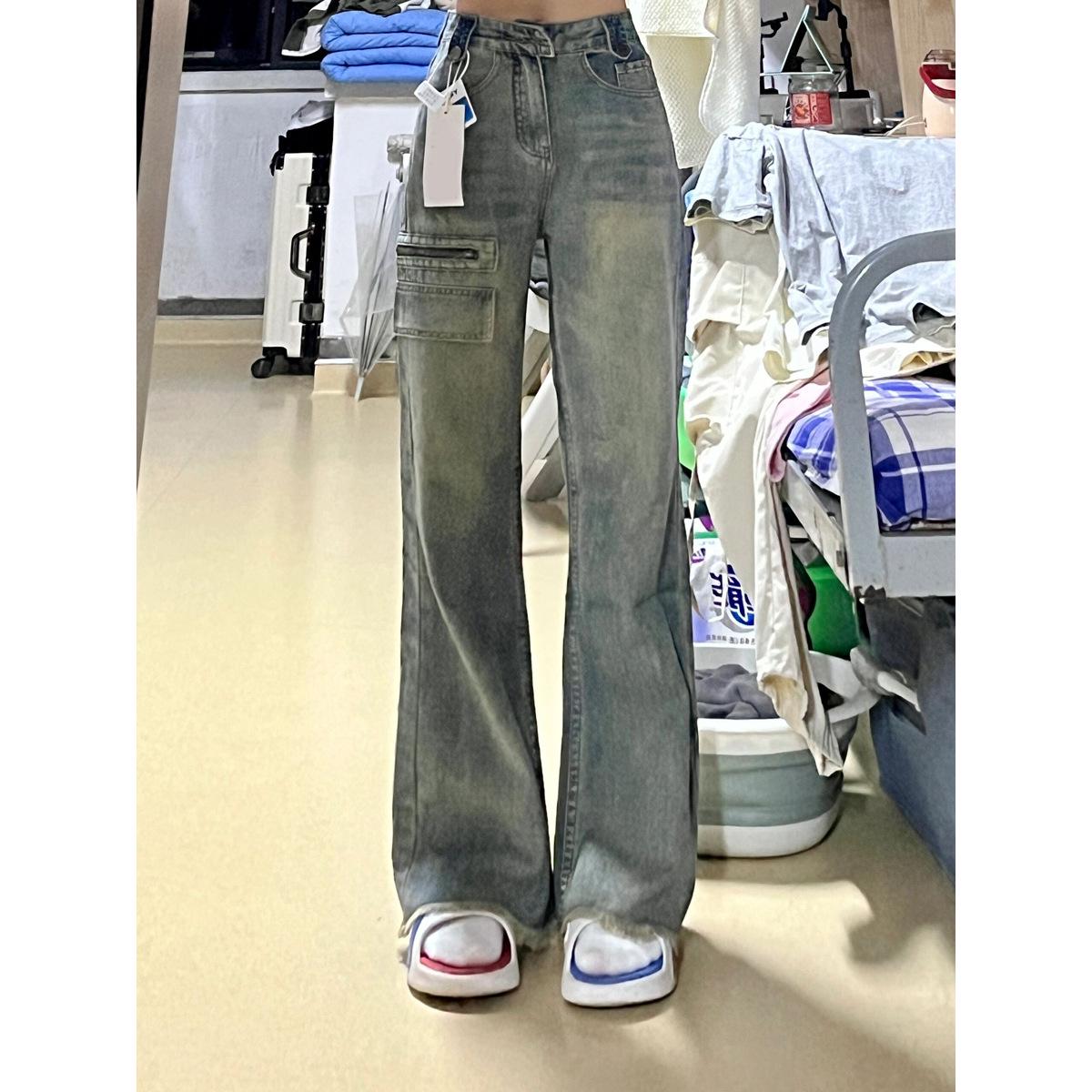 

Женские Ретро Потертые Джинсы Широкие Штанины Хай-Стрит - Осень/Зима 2024 2XL синий