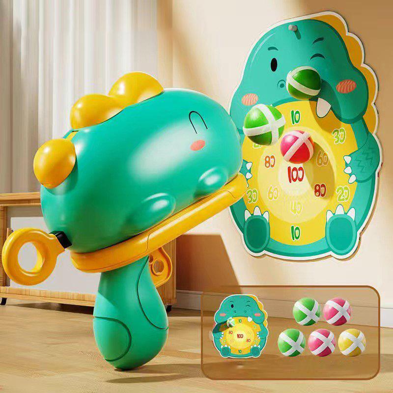 1 Set Catapult Target Dart Board Sport Softball Interactive Toys For Boys Girls Gift Kids Cartoon Dinosaur Sticky Ball Gun Toy