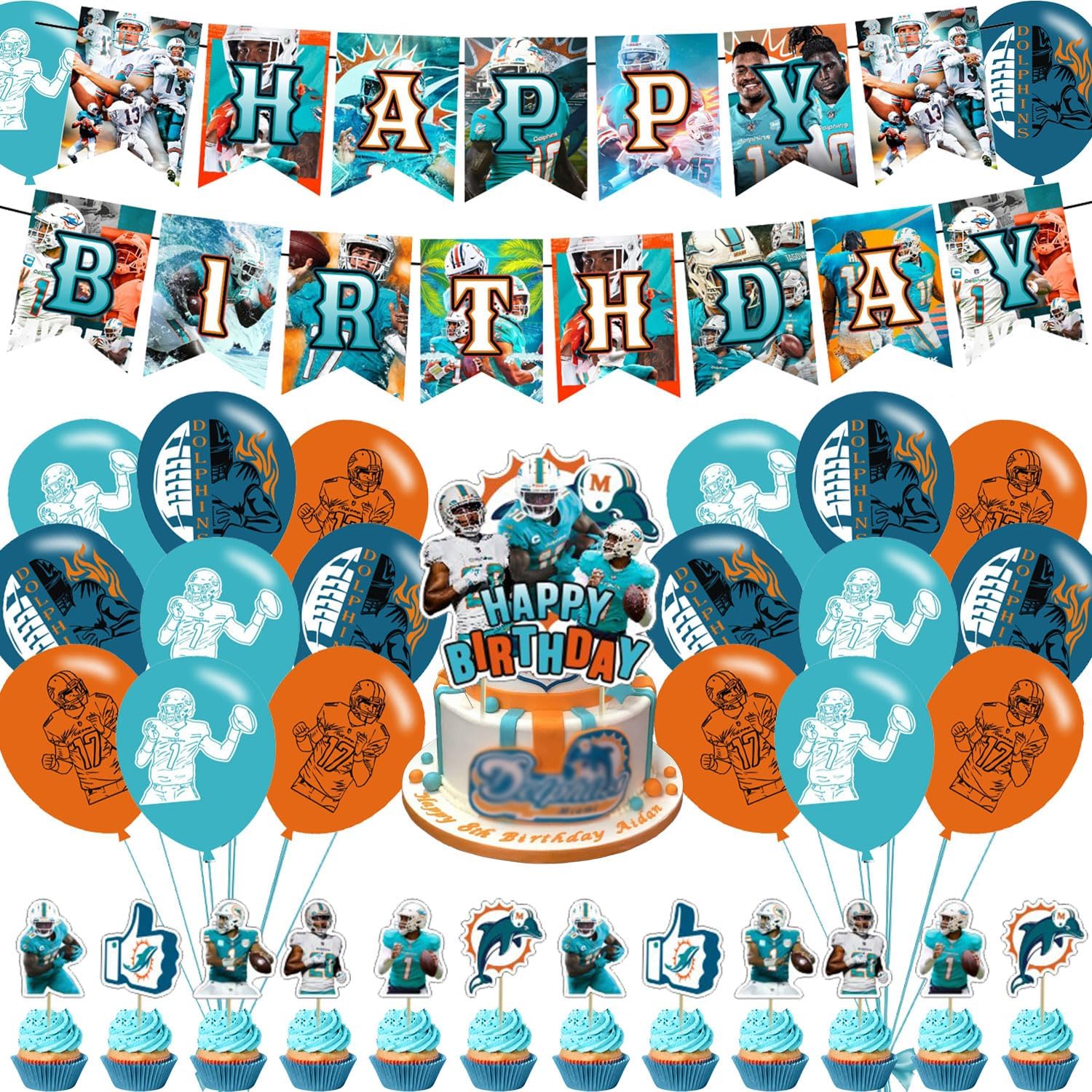 Dolphins Party Decorations,Dolphins Birthday Party Supplies Includes Banner - Cake Topper - 12 Cupcake Toppers - 18 Balloons