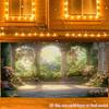 2D Dreamy Garden Backdrop Sunlit Stone Arches Portrait Studio Background