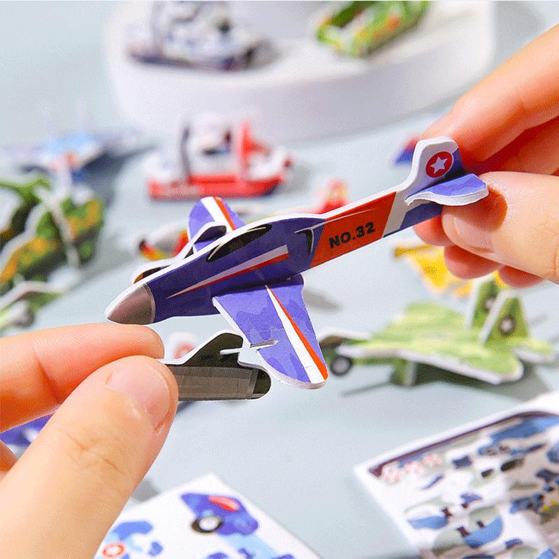 30Pcs Children'S 3D Diy Puzzle Mini Aircraft Tanks Animal Dinosaur Model Paper Jigsaw Puzzles Early Educational Toy For Kids