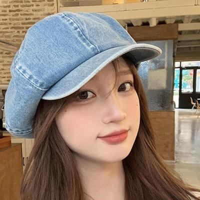Denim Beret Hat for Women 8 Panels Visor Newsboy Cap Shopping Travel Driving