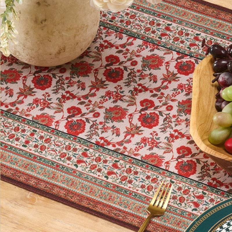 Retro High-end Table Flag Restaurant Waterproof Oil Resistant Table Mat Holiday Home Tea Table Cabinet Jacquard Tassel Wrinkle-resistant Table Runner