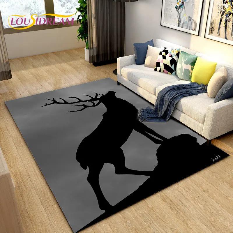 Tapete de área de rena nórdica de alce de desenho animado 3D, tapete de carpete para sala de estar, quarto, sofá, capacho decorativo, tapete de chão antiderrapante para brincadeira de criança