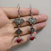 Gothic Bat Earrings, Punk Style, Red & Black Heart Dangle Earrings, Unique Statement Earrings