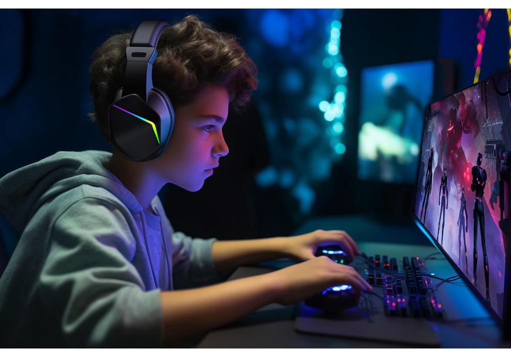 2.4G Bluetooth Luminous Gaming Headset with USB Wireless Transmitter - Low Latency Esports Audio.