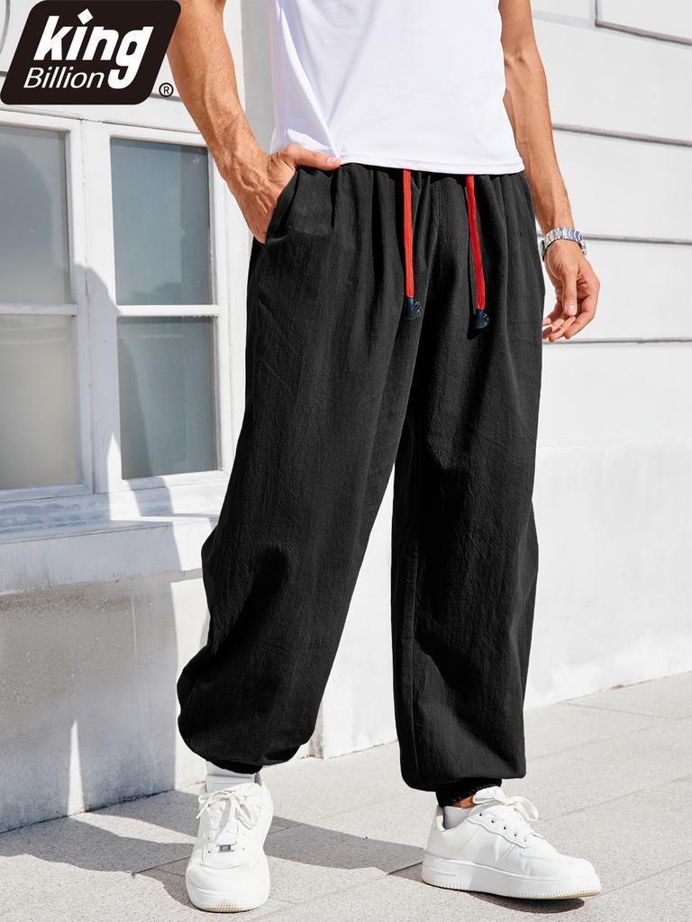 Men's Casual Harem Pants Ankle Cuffed Solid Color Loose Fit Oversize Drawstring Elastic Waist Streetwear Hip Hop Trendy Trousers