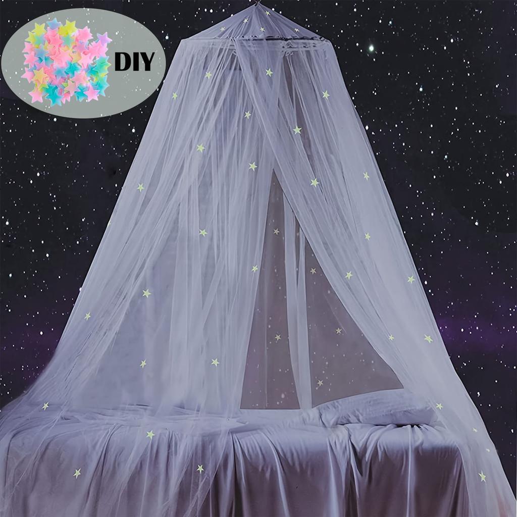 Glow in The Dark Star Bed Canopy Mosquito Net for Double Bed Princess Dome Tent Girls Room Decor Ceiling Hanging Fly Screen