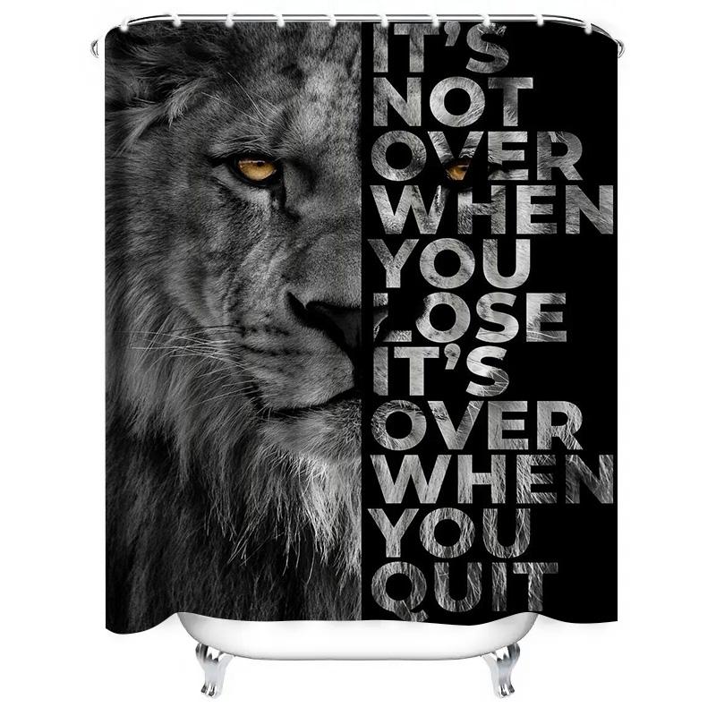 Inspiring Black White Lion Shower Curtain Set Perfect For Bathroom Decor With Quote 'It'S Not Over When You Lose It'S Over When
