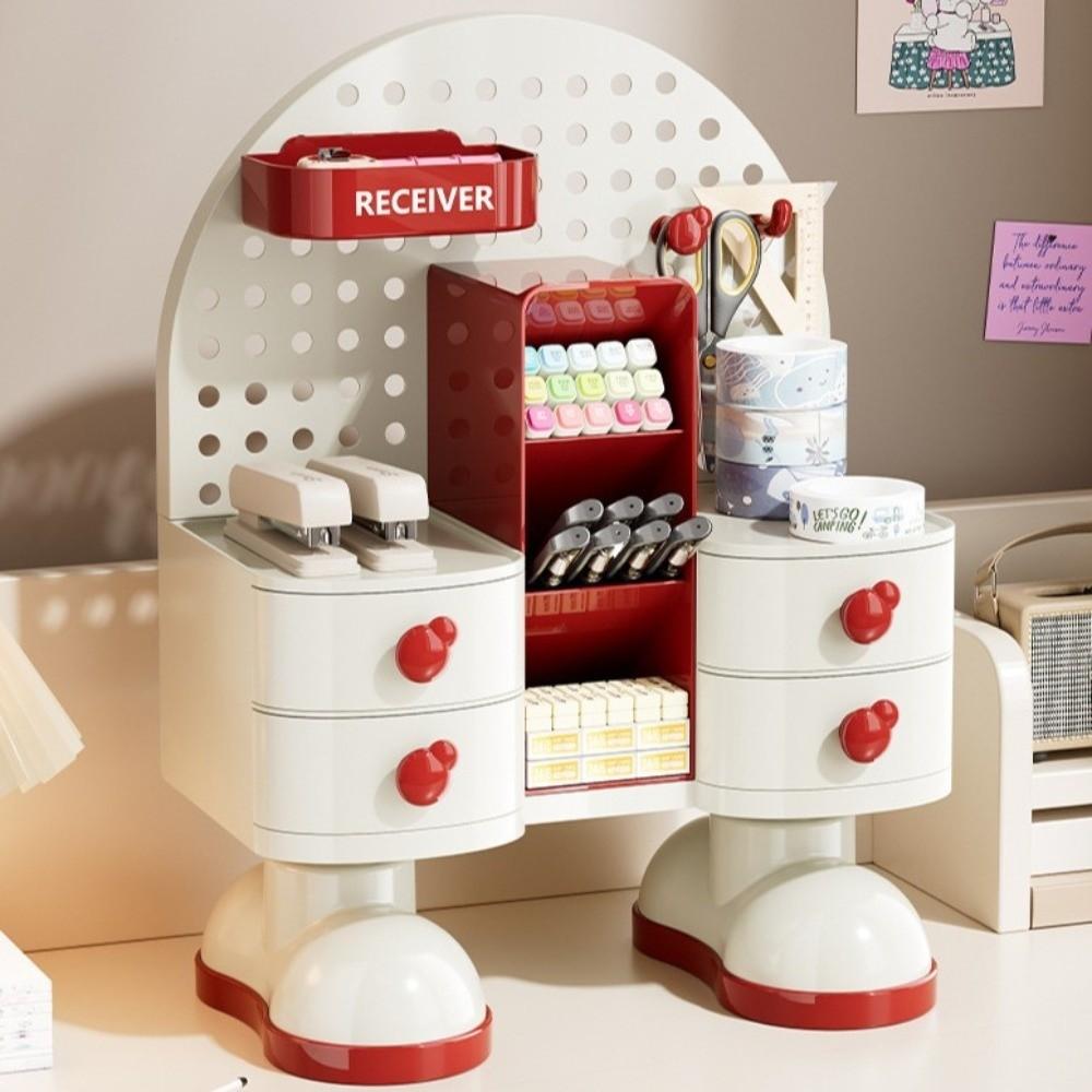 Caixa de Armazenamento de Papelaria de Mesa de Grande Capacidade Estilo Gaveta Porta-Canetas para Estudantes para Casa