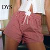 Lady Loose Shorts Women Summer Striped Print High Elastic Waist Retro Above Knee Length Casual Sport Homewear Short Pants High-Waisted