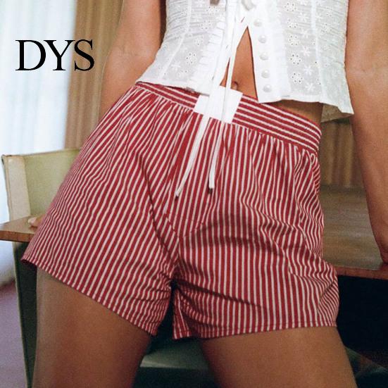 Lady Loose Shorts Women Summer Striped Print High Elastic Waist Retro Above Knee Length Casual Sport Homewear Short Pants High-Waisted