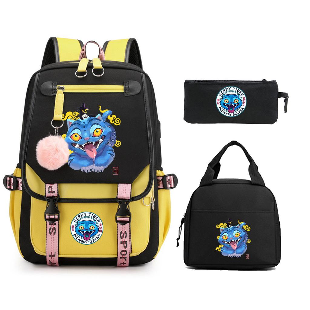 Animation Cartoon Printing Large Capacity Student School Bag Children'S Meal Bag Casual Pencil Bag Three-Piece Set