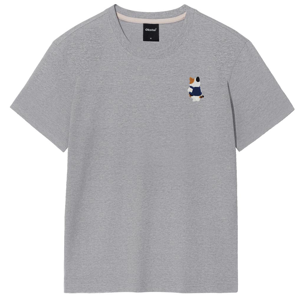 OKSTAR Bag Tricolor Cat Embroidered Short Sleeve T-Shirt (Type A)