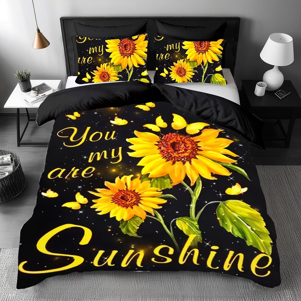 Hot-Selling Sunflower Three-Piece Set 3D Digital Printing Quilt Set Three-Piece Set Home Textile To Map And Sample Can Be Ordered