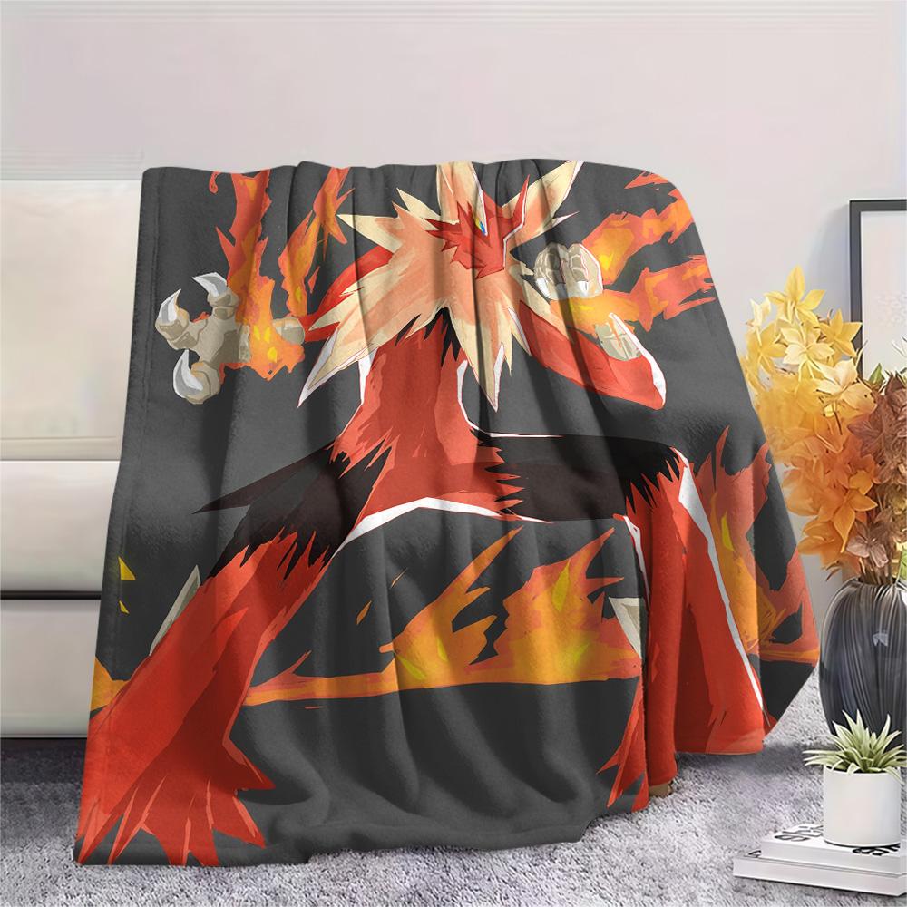 Blaziken Print Flannel Blanket, High Quality Comfortable for All Seasons, Home Decor, Warmth and Comfort