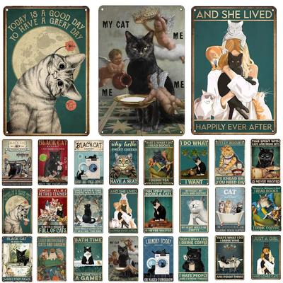 Schwarze Katze Vintage Metallschild Metall Retro Blechschild Poster Für Schlafzimmer Wohnzimmer Tierhandlung Wanddeko Pin Up Lustige Katze Schild