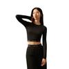 Calvin Klein Sport Jacquard Riemen Enges Crop Trainings-Lauf-Langarm-T-Shirt Damen Tops Space-Black GWS4K262