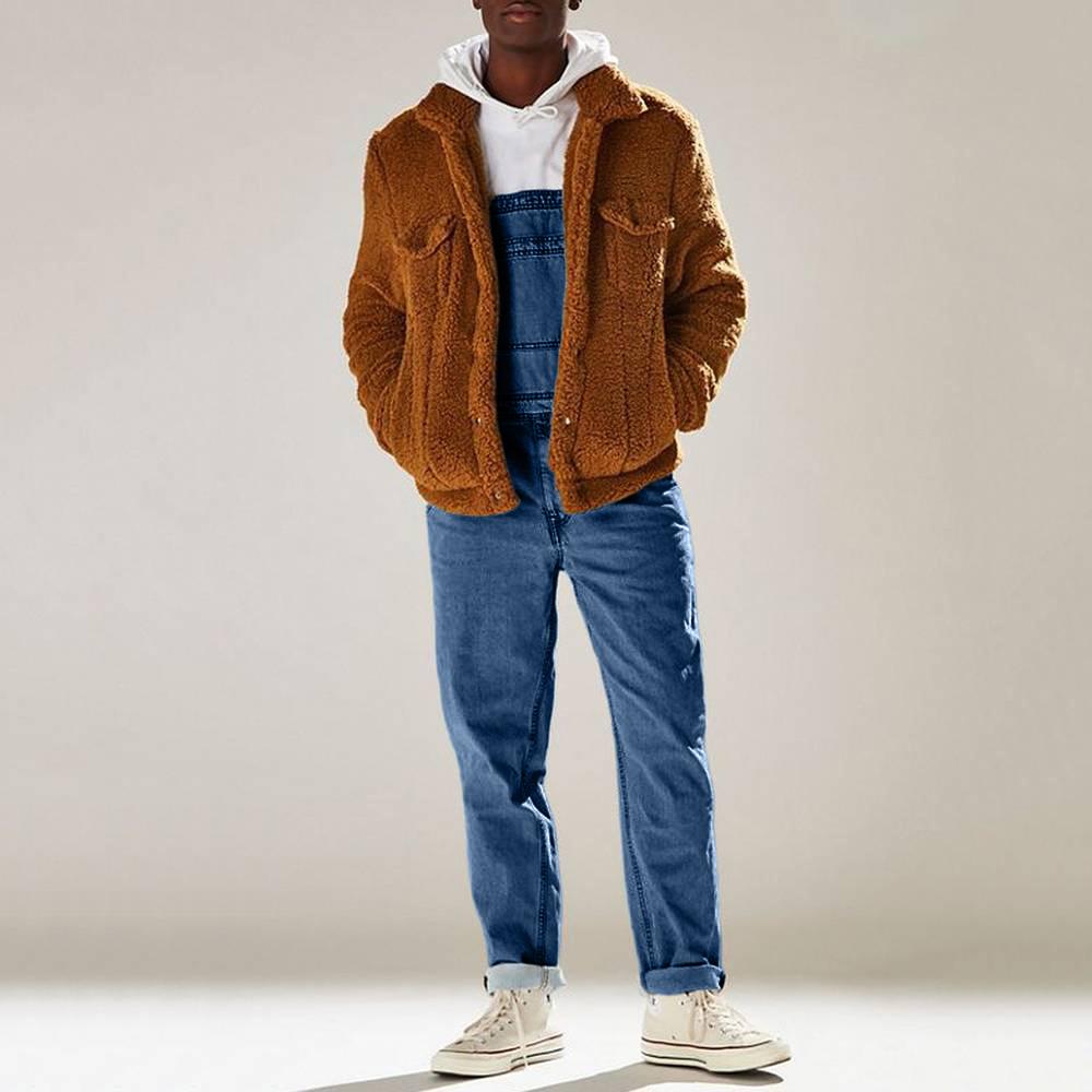 Pánské jednobarevné džínové overaly s bryndákem s mnoha kapsami Ležérní denní džínový overal Móda Streetwear Pánské podvazkové dlouhé kalhoty