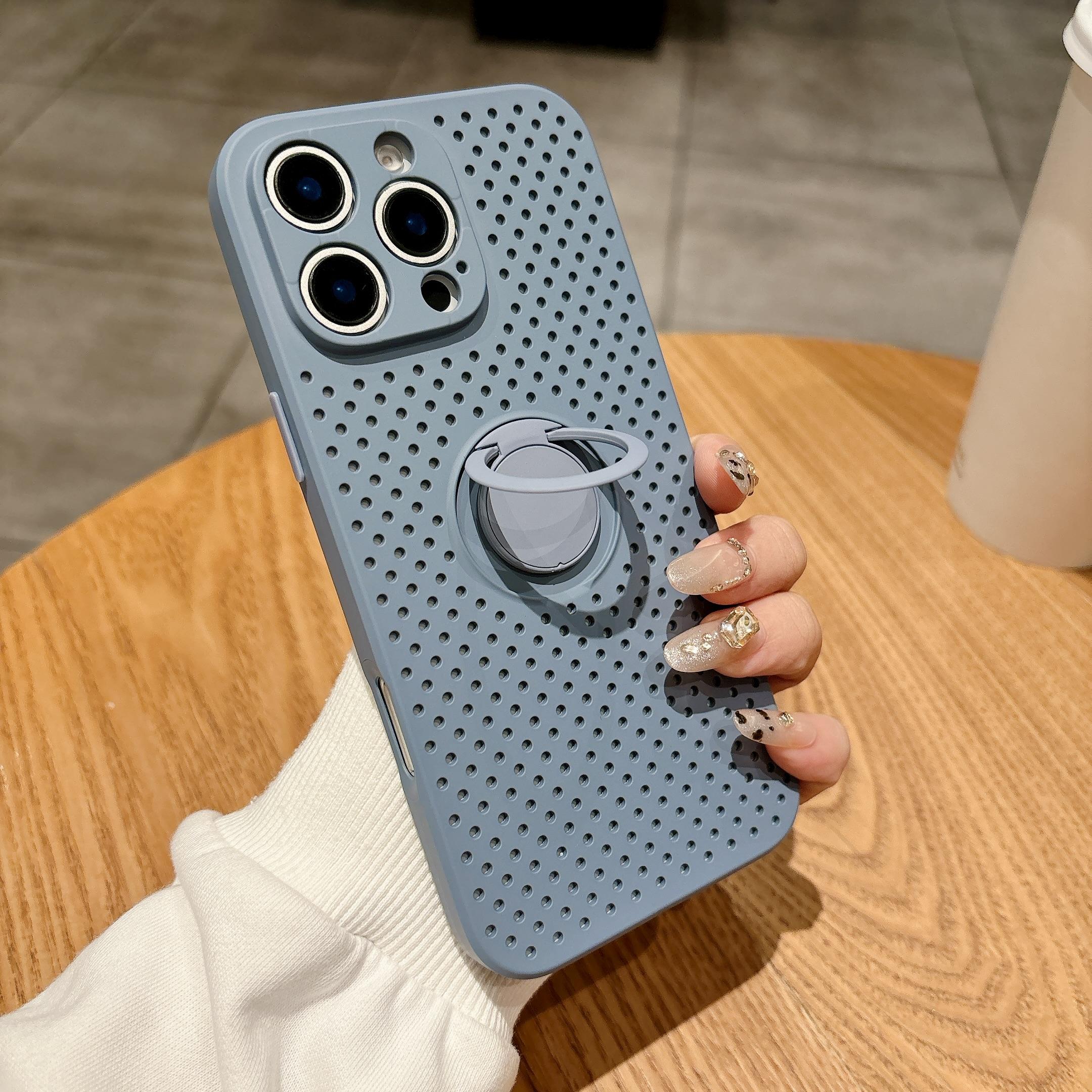 

Heat Dissipation Mesh Ring Holder Stand Case for iPhone 16E 16 15 14 13 12 11 X XS XR 8 7 Plus Pro Max Shockproof Cooling Cover For iPhone 16