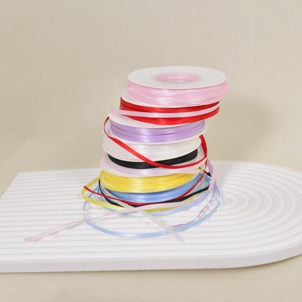 Multi-purpose 50Yards/Roll Thin Ribbon 3MM Double-Sided Balloon Ribbon Solid Color Flower Packaging Ribbon Balloon Decoration