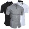 Men's Summer Stand-Up Collar Solid Color Short-Sleeve Shirt