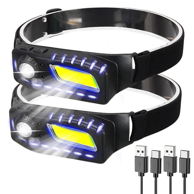 Super Bright XPE+COB Induction Headlight Dual Light Source Waterproof Outdoor Portable Running Fishing Night Running Flashlight