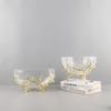Modern Glass Fruit Bowl With Metal Tray Ice Crack Minimalist Dining Table Decor Restaurant Hotel Airbnb