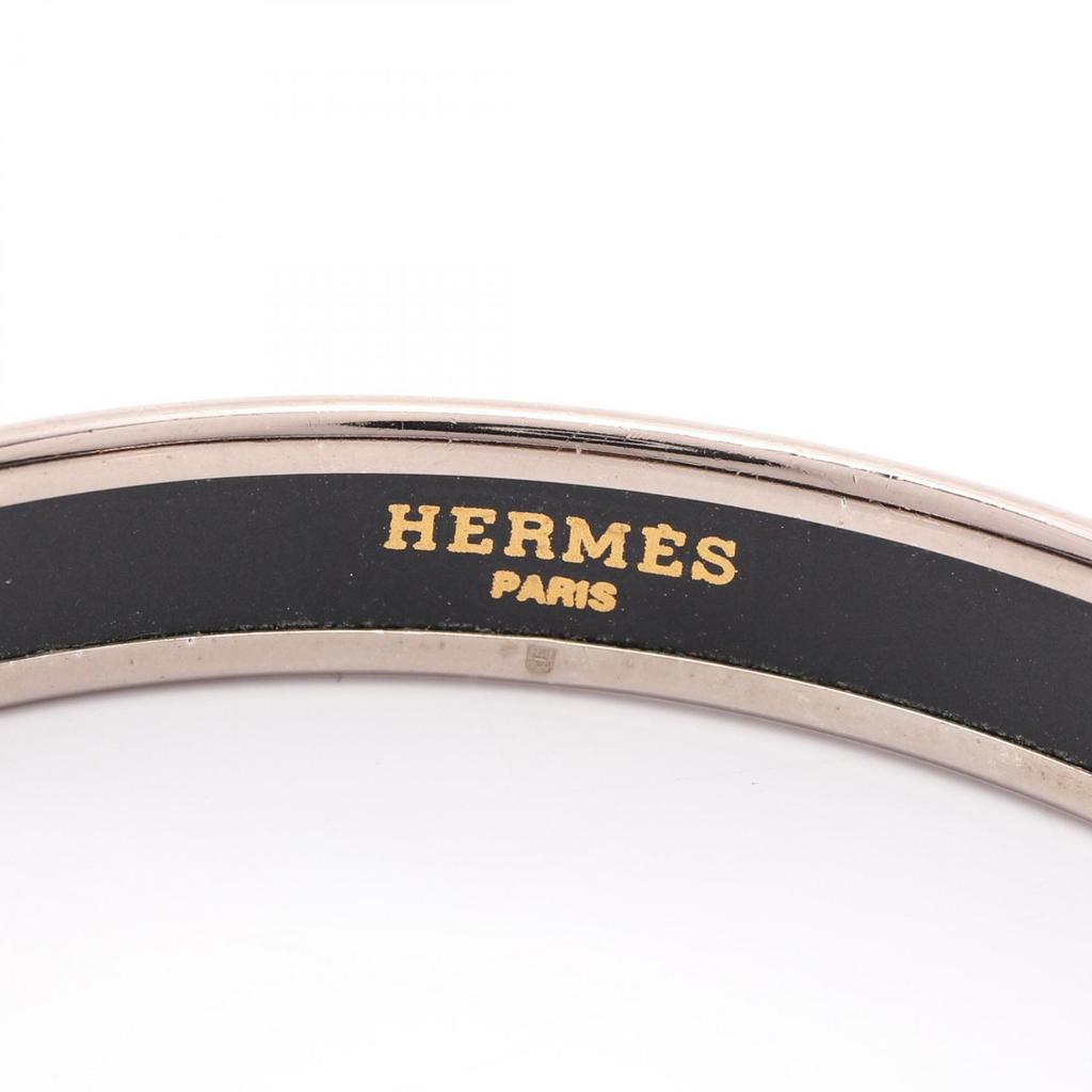 Used HERMES EmaillePM Curry Bangle Stainless Steel Cloisonne Silver Black Used Women
