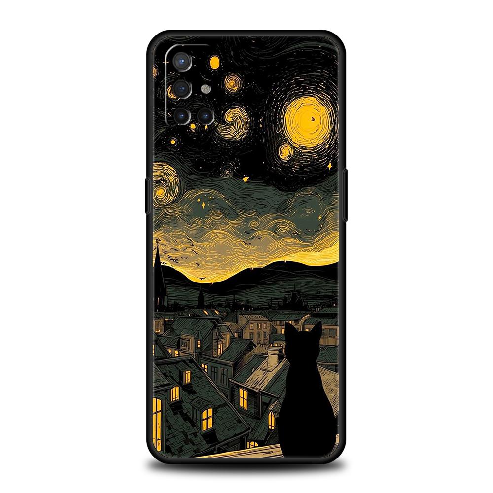 

Phone Case For Oneplus 13R 12R 13 12 10T 10R Nord N100 N200 N10 10 9 9R 9RT CE 2 Z Pro Soft TPU Cute Color Starry Sky Black Cat OnePlus 9 Pro