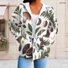 Women Plus Size Zip Up Long Sleeve Hoodie White Raven Rose Key Print Drawstring Hood With Pockets