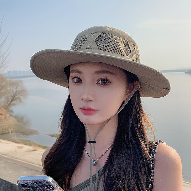 9245 Summer Big Brim Sunscreen Sun Hat Breathable Versatile Sunshade Bucket Hat Spring and Autumn Outdoor Mountaineering Hat Women