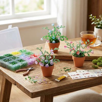 Artificial Moss DIY Glass Bead Potted Plant Kit Glass Bead Floral Craft Box  Gift Making