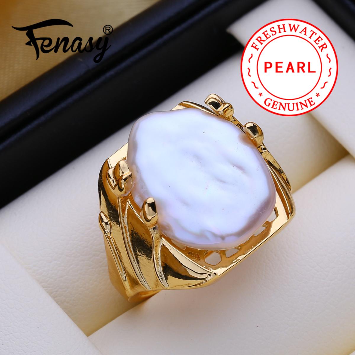 

Кольца FENASY с большим барочным натуральным пресноводным жемчугом для женщин, модное женское кольцо с кубическим цирконием, кольцо с большим жемчугом, подарок